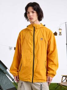 In My Nature Men's Letter Print Raglan Sleeve Hooded Casual Loose Outdoor Jacket,Orange Long Sleeve - Orange - View 10