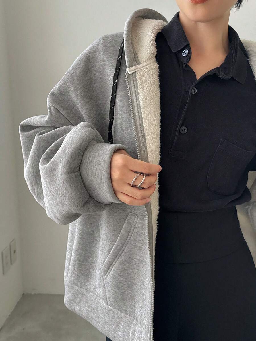 FRIFUL Women's Thermal Lined Loose Fit Hooded Jacket,Thermal Lined Women Coats - Grey - View 1