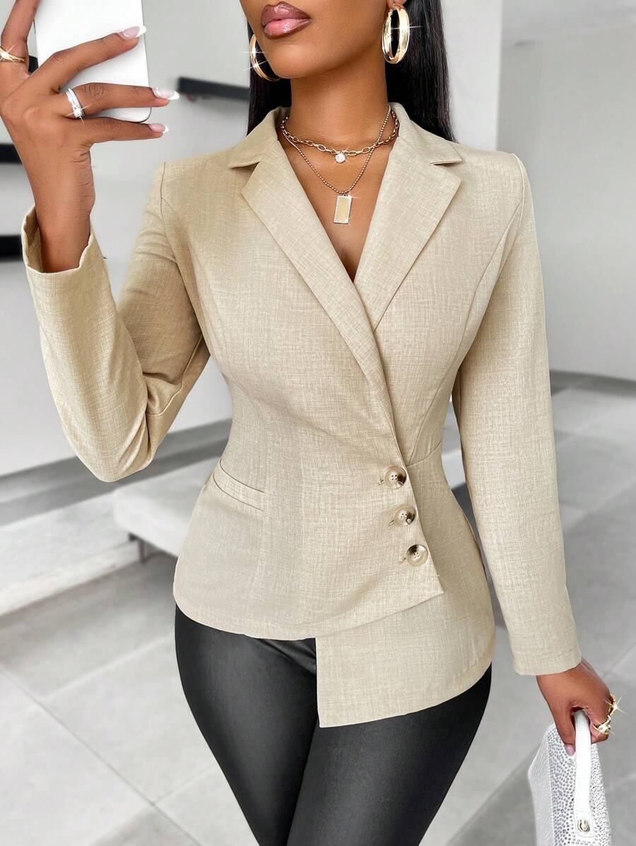 SOLERSUN 翻领单排扣西装外套 - 卡其色 - 查看 1