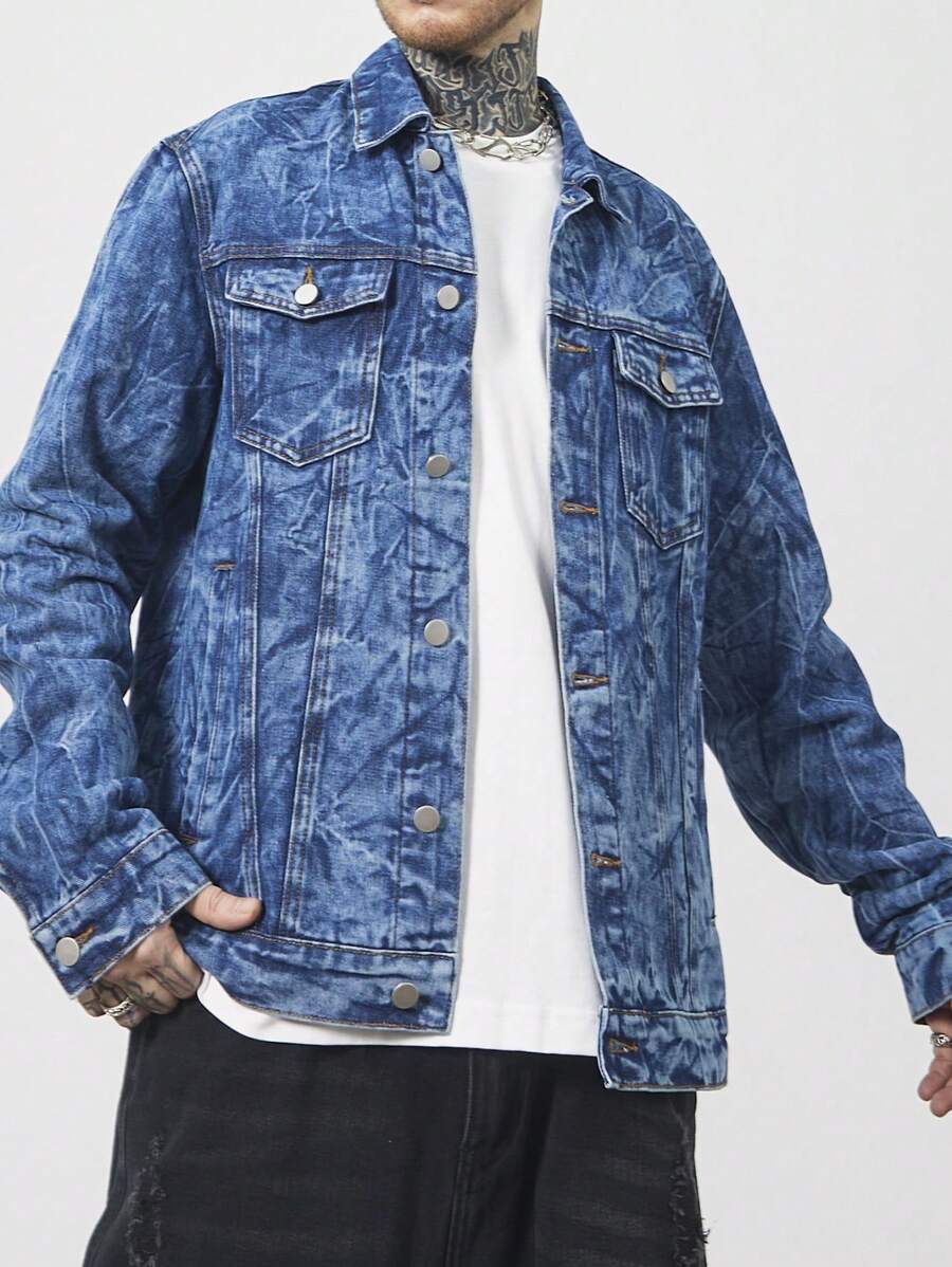 Manfinity EMRG Men's Loose Fit Casual Denim Jacket, Fall/Winter - Dark Wash - View 1