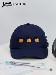 SHEIN 1 件 Cute Basics Collab 刺绣 3 个卡通人物棒球帽，男女通用休闲 - 藏蓝色 - 查看 3