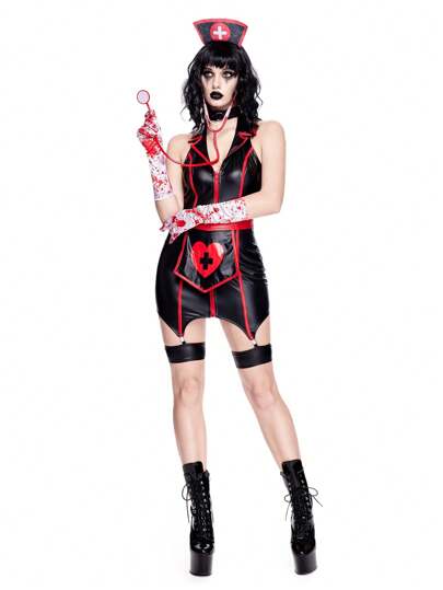 ROMWE Avant Dark Halloween Cosplay Nurse Costume Skin-Tight PU Dress