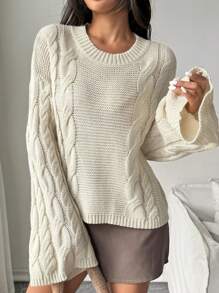 Chiquease Dames lente en herfst casual effen kleur klokmouwen trui