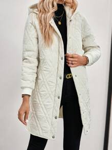 EMERY ROSE Hooded Warm Medium-Length Padded Outerwear Jacket, Apricot Color