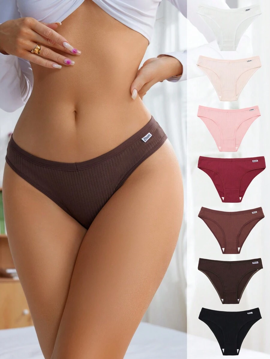 SHEIN 7pcs Women Ribbed Comfortable Triangle Panties , Briefs - Multicolor - View 1