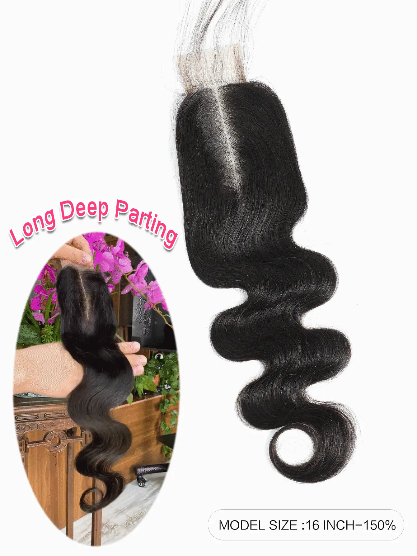 2x6 透明蕾丝闭合波浪卷发 100% 未加工处女真人发 中长款 Kim K 闭合 带婴儿发 自然黑色