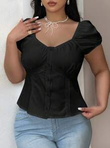 Vibekara Summer Tops Plus Size Allover Floral Print Front Button Elegant Long Sleeve Blouse Women Shirt - Black - View 8