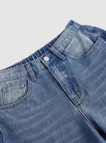 SHEIN PETITE Jeans de Halloween para mujer pequeña, jeans Y2k, jeans para mujer con cintura baja suelta y pierna ancha sexy para mujeres altas, atuendos de otoño, pantalones anchos para mujer, jeans de vuelta al colegio, ropa escolar para mujer, jeans de pierna recta, jeans rectos, pantalones anchos para mujer, azul - Lavado ligero - Ver 3