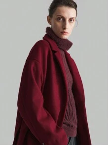Ontre Spring 2025 New Angora Women Long Sleeve Loose Fit Black Button Decor Red Color Block Outerwear Jacket