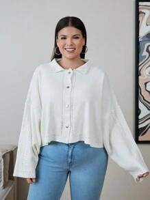 RueChic Cardigan à boutons et à épaules tombantes, coupe oversize, unicolore - Blanc - Voir 5