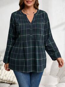 EMERY ROSE Camisa entallada de cuello entallado a cuadros para primavera y otoño, talla grande
