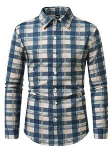 Manfinity Homme Men's Long Sleeve Casual Plaid Graphic Collar Shirt, For Going Out