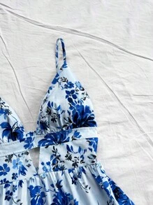 Soleia 女士 V 领细肩带露背热带花卉印花 A 字形迷你度假连衣裙 - 彩色 - 查看 3