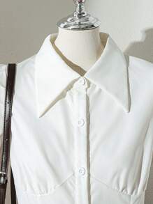 Teen Girl MOD Retro French Renaissance Puff Sleeve White Blouse, Versatile - White - View 4