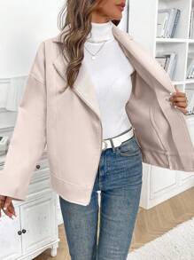 Chiquease Chaqueta de lana elegante y de moda con cuello plegable para mujeres