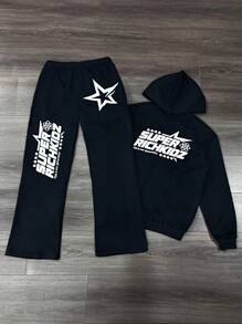 Manfinity Dauomo Men's Star & Letter Print Hoodie And Sweatpants Set