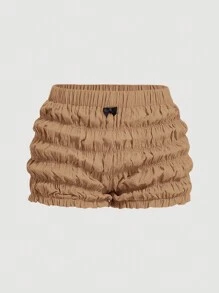 SHEIN MOD Short miniatura con volantes y lazo para mujer de talla grande con estampado de tomate