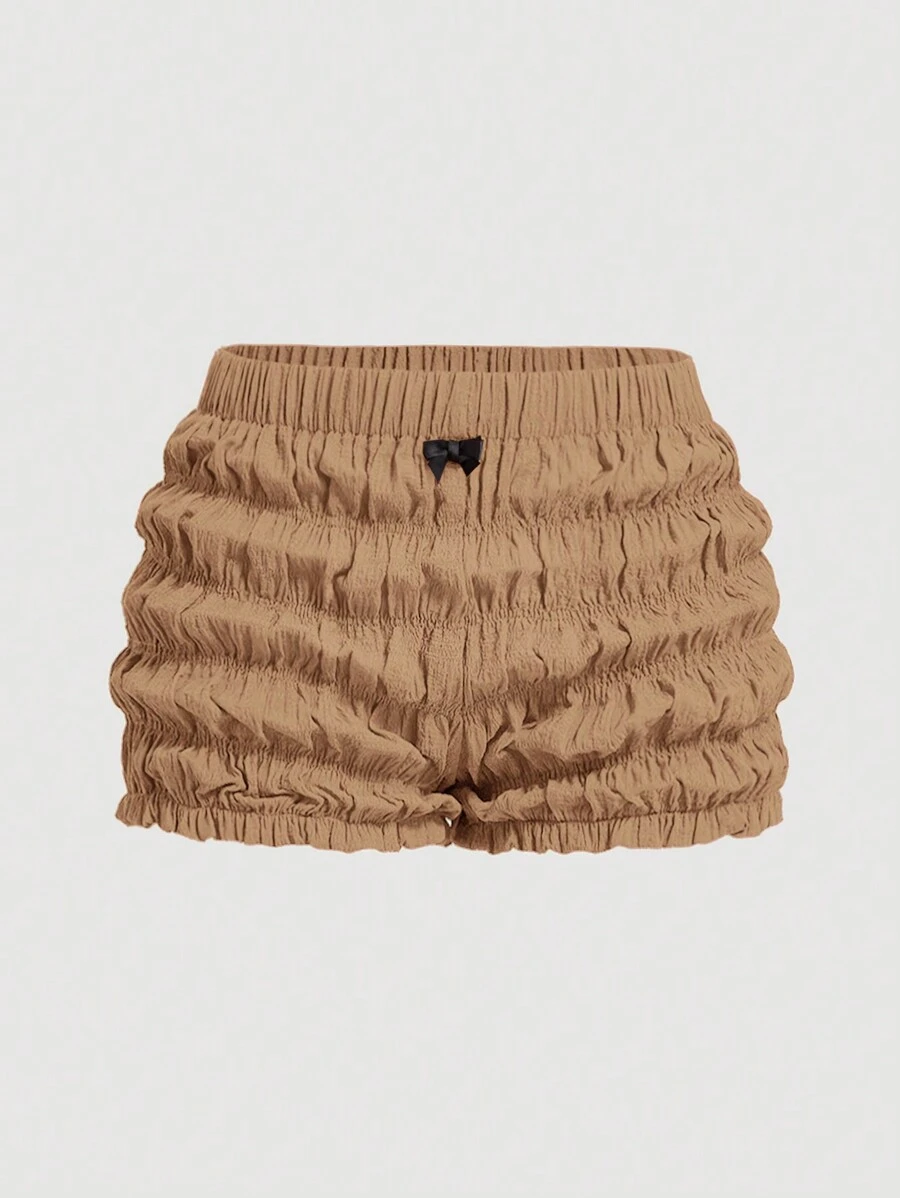 SHEIN MOD Short miniatura con volantes y lazo para mujer de talla grande con estampado de tomate