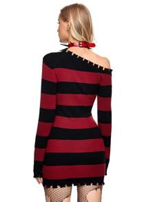 ROMWE Grunge Punk 女式长袖破洞条纹套头毛衣，秋冬季 - 彩色 - 查看 5