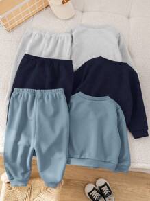 SHEIN 6 Stücke/Set Baby Jungen/Mädchen Lässig set aus Langarm Sweatshirt mit Schriftdruck und Hose mit elastischem Bund, geeignet für Zuhause und Outdoor Tragen im Herbst und Winter