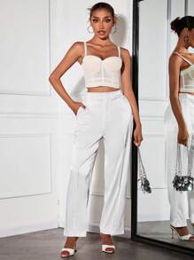 SHEIN SXY Elegante sexy satijnen jurkbroek, dames zomer- en herfstfeest palazzobroek