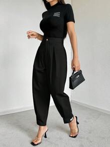 Mulvari Women's Solid Color Casual Pocket Drawstring Pants - Black - View 4