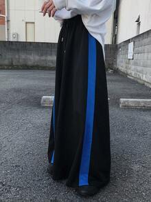 FRIFUL 女式拼色抽绳直筒休闲裤 - 藍色 - 查看 6