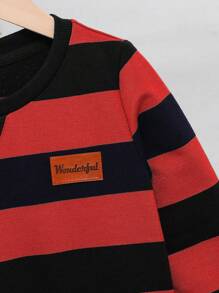 SHEIN Leap Crew Young Boys' Striped Round Neck Raglan Sweatshirt - Red - View 6