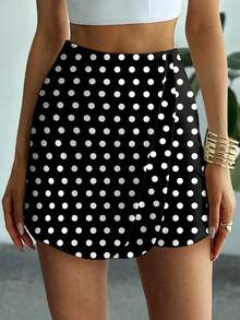 SHEIN Privé Váy suông chấm bi in họa tiết bất đối xứng cho nữ - Đen và trắng - Xem 4