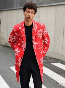 Manfinity Hypemode Manteau casual mi-long polyvalent pour homme avec design de flocons de neige blancs, parfait pour incorporer des éléments de Noël dans votre tenue. Manteau à motif graphique coloré de mode pour hommes sortant pendant les périodes de Noël, d'automne et d'hiver. Idéal comme cadeau pour les amis, le mari ou le petit ami