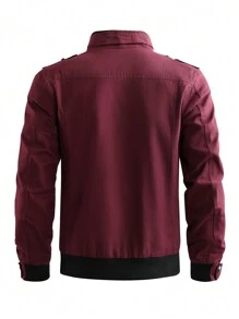 Manfinity Homme Men Flap Pocket Zip Detail Jacket - Maroon - View 2