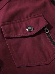 Manfinity Homme Men Flap Pocket Zip Detail Jacket - Maroon - View 5