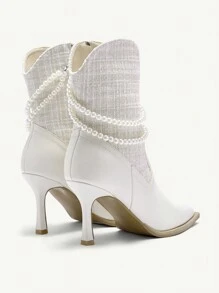 CUCCOO CHICEST Botines de tacón de aguja con punta afilada y cadena de perlas para mujer, otoño/invierno - Beis - Ver 7