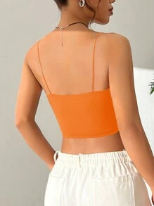 Muchica 女士细肩带露背镂空设计时尚迷人吊带背心 - 亮橙色 - 查看 2