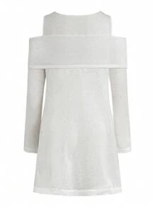 SHEIN LUNE Suéter casual de hombros abiertos de manga larga con dobladillo asimétrico de unicolor para mujeres de tallas grandes