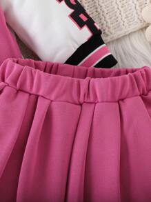 2pcs Baby Girls' Casual Baseball Jacket And Pleated Skirt Outfit, Spring And Autumn - Hot Pink - View 7