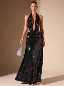 SHEIN BAE Autumn/Winter Sequin Embellished Glamorous Sexy Women's Long Mermaid Skirt, Suitable For Nightclub, Party, Graduation, Birthday Gathering, Halloween Outfits