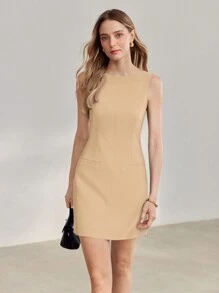 MOTF PREMIUM VESTIDO MINI CON CIERRE TRASERO SÓLIDO - Albaricoque - Ver 5