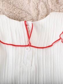 SHEIN 女婴甜美优雅蛋糕薄纱连衣裙套装，春秋 - 紅色 - 查看 6