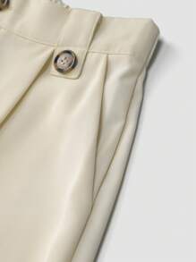 Chiquease Pantaloni de costum cu pliuri pentru navetă zilnică, culoare uni, cu draperie - Caisă - Vizualizare 3