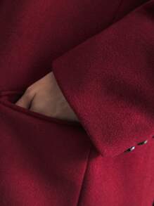 Ontre Spring 2025 New Angora Women Long Sleeve Loose Fit Black Button Decor Red Color Block Outerwear Jacket