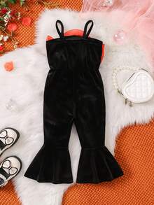 SHEIN 女婴3D立体花卉网纱连体衣，优雅可爱设计，休闲日常穿着，秋冬季 - 彩色 - 查看 2