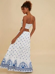 Travachic 2 piezas Conjunto de top corto de punto y falda de cintura alta de unicolor para mujer, ideal para vacaciones