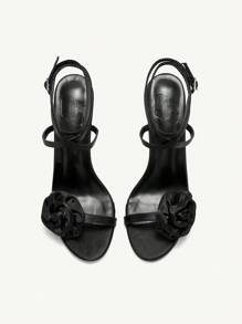 CUCCOO CHICEST Apricot Peach Rose Flower Pattern Round Toe Slim High Heel Women's High Heel Sandals Spring Shoes Spring Break Easter Prom Heels