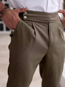 Manfinity Homme Men's Solid Color Pleated Straight Leg Loose Casual Trousers