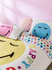SmileyWorld® | SHEIN Cartoon Smile Expression & Slogan Patterned Bedding Set