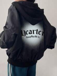 DAZY Jaket Windbreaker Wanita dengan Cetakan Huruf di Bagian Belakang - Hitam - View 4