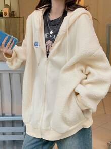 DAZY Women's Fleece Patchwork Zip-Up Sweatshirt - Apricot - View 7