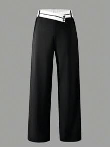 Locker sitzende Freizeithose mit Farbblock-Taille und weitem Bein für Tween Mädchen