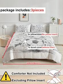 3pcs Graffiti Football Match Pattern Digital Print Bedding Set, Cute Campus Style Bedding Set Suitable For Students And Teenagers Back To School Season, All Season, Soft And Breathable, Machine Washable (1 Duvet Cover + 2 Pillowcases) - Black and White - View 4